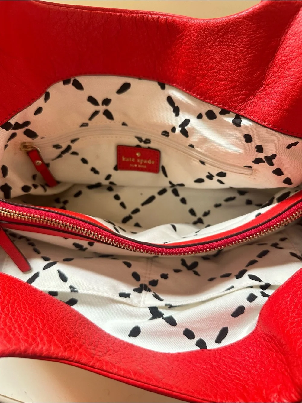 kate spade Red real Pebbled Leather Double-Handle Shoulder Bag